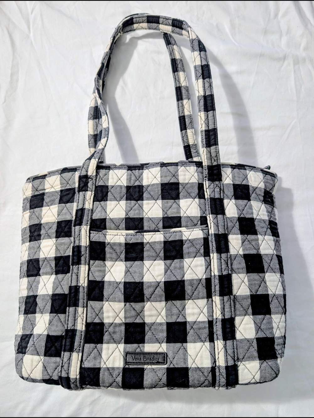 Vera Bradley Black & White Buffalo Plaid Quilted Small Tote